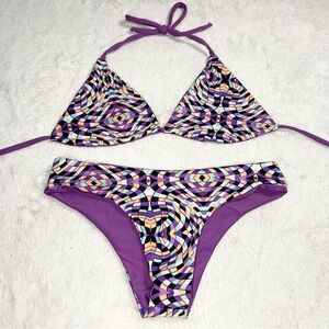 Trippy Purple Geometric Print Triangle Bikini Set Size Small Beach Rave Festival